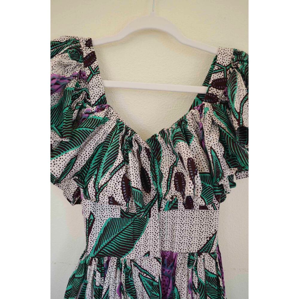 SIKA x Anthropologie Ruffled Off Shoulder Printed Long Maxi Dress Gown 0 - Picture 5 of 8